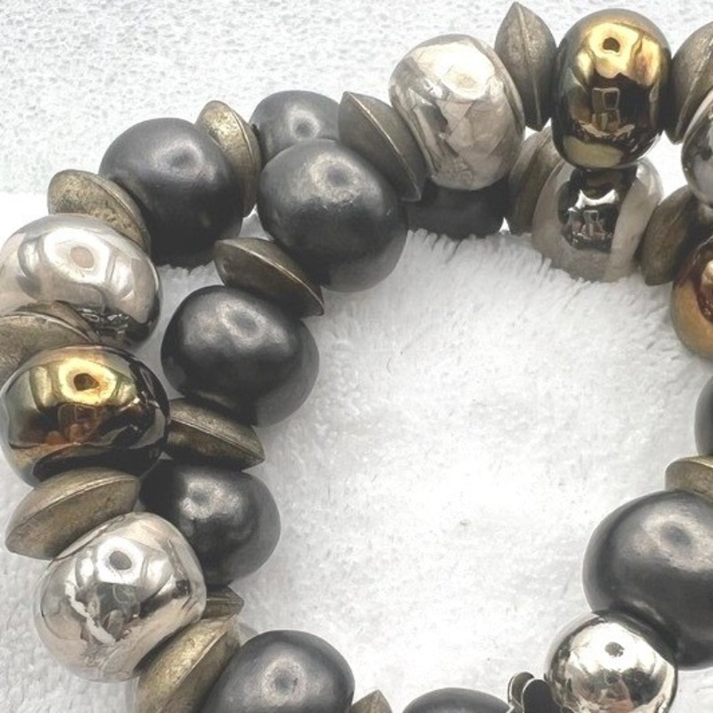 Vintage Multi Media Grey to Gold Tone Swirled Patterned‎ Beads Box Clasp 18"